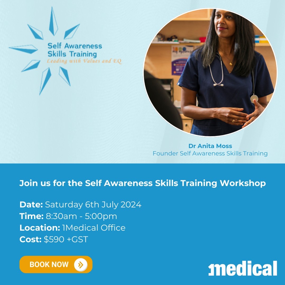 1Medical have partnered with Dr Anita Moss to present to you a Self-Awareness Skills Training Workshop (SAST).

This 1-d...