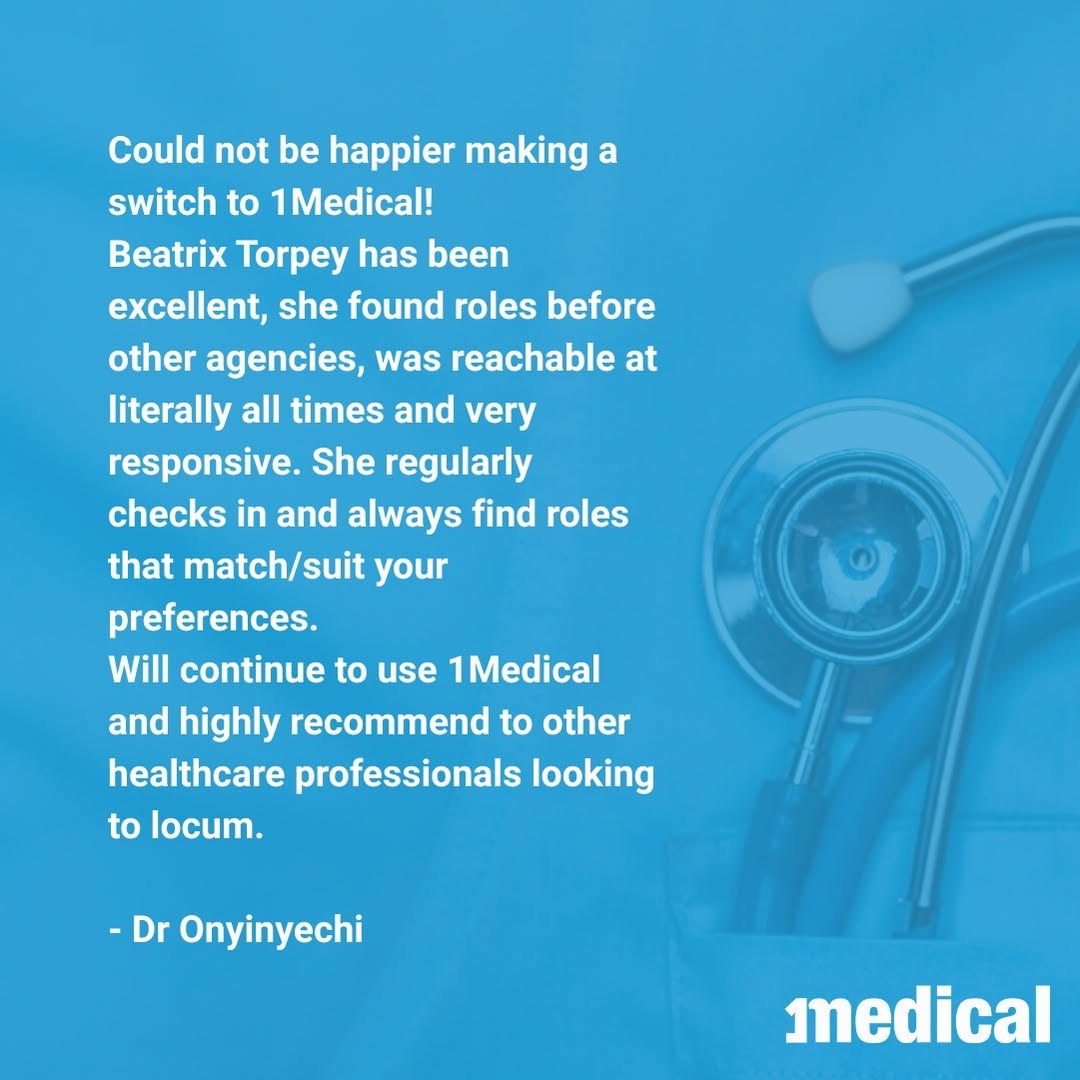 Congratulations to Beatrix Torpey for a great testimonial from one of our locum doctors! “Could not be happier making a ...